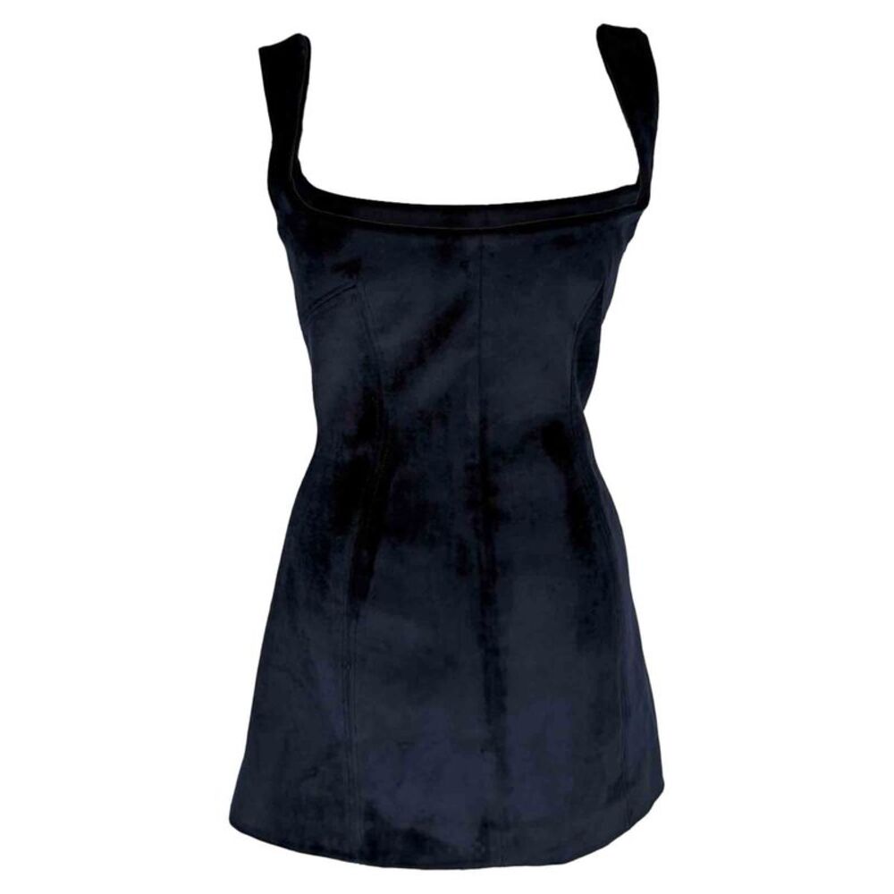 Galvan London Spire Mini Dress in Navy Blue Velvet